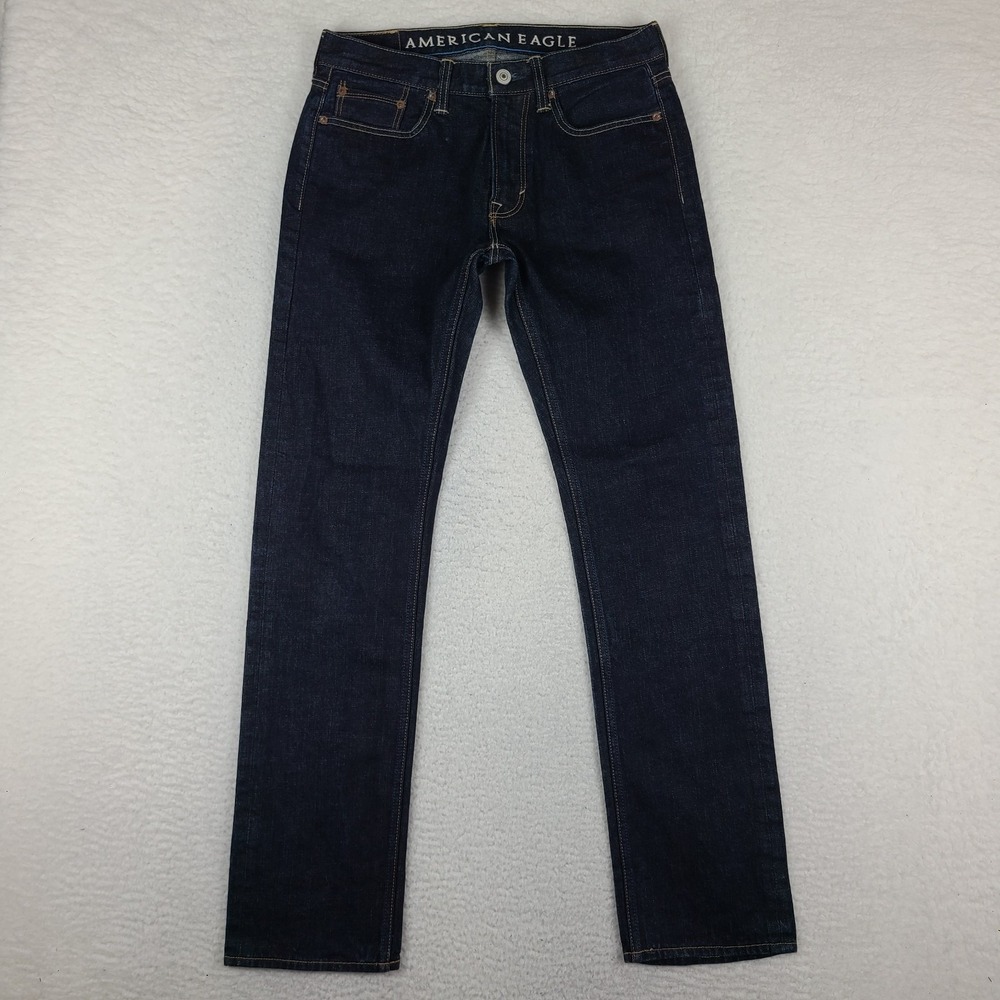 American Eagle Jeans Mens 30x34 Blue Slim Straight 100% Cotton Dark Wash Denim